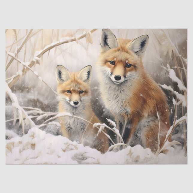 Papier Mousseline Beau papier de découpage renard hivernal (Recto)