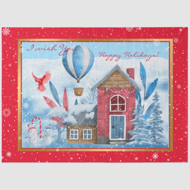 Papier Mousseline Beau Paysage Avec Personnaliser Snowman (Recto)
