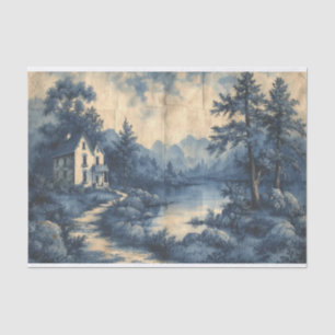 Papier Mousseline Beau paysage sur un papier écaillé