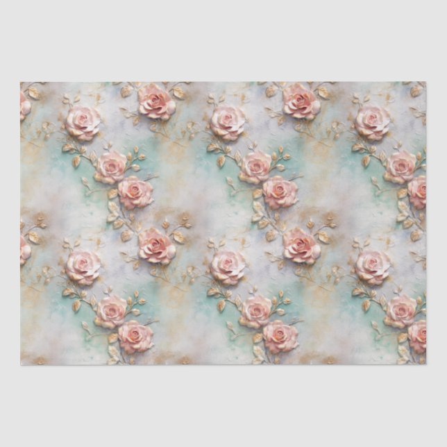 Papier Mousseline Beau Romantique Rose rose rose Roses romantiques (Recto)