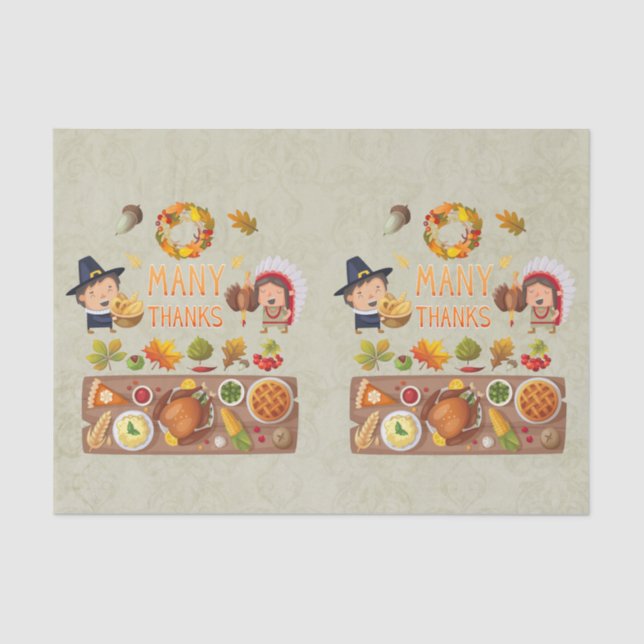 Papier Mousseline Beaucoup Remercient Pèlerin Et Fête De L'Action De (Recto)