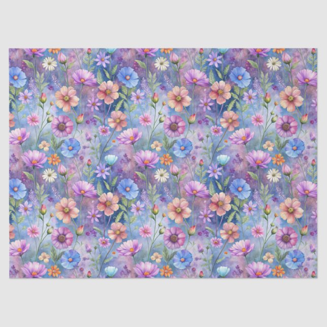 Papier Mousseline Beautiful Colorful Wildflowers Pattern Decoupage (Recto)