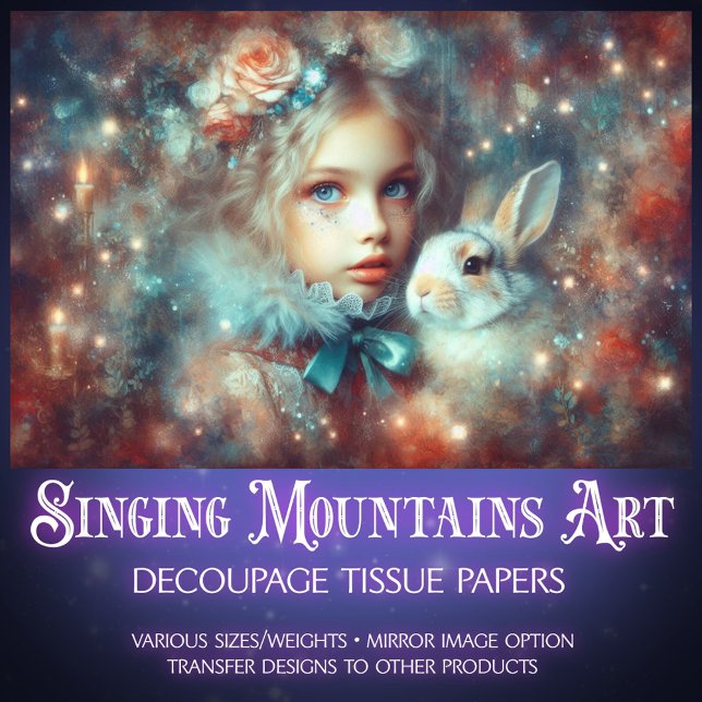 Papier Mousseline Beautiful Fantasy Art Alice and Rabbit Decoupage (Créateur téléchargé)