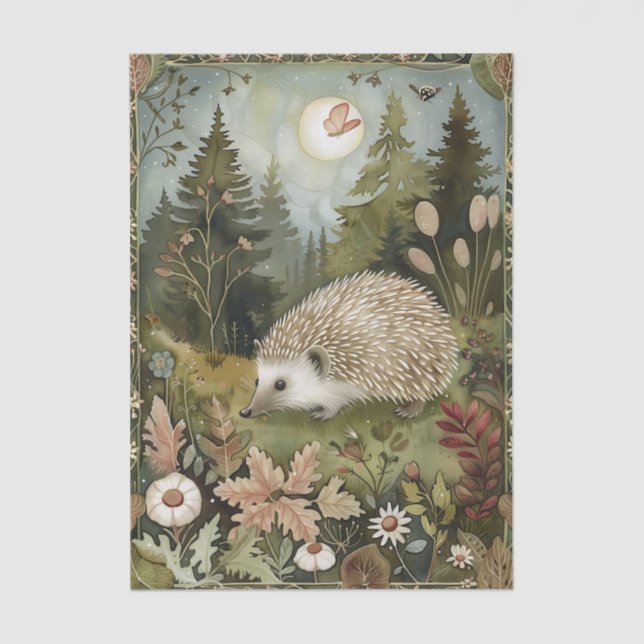 Papier Mousseline Beautiful Hedgehog in the Forest Moonlight (Recto)