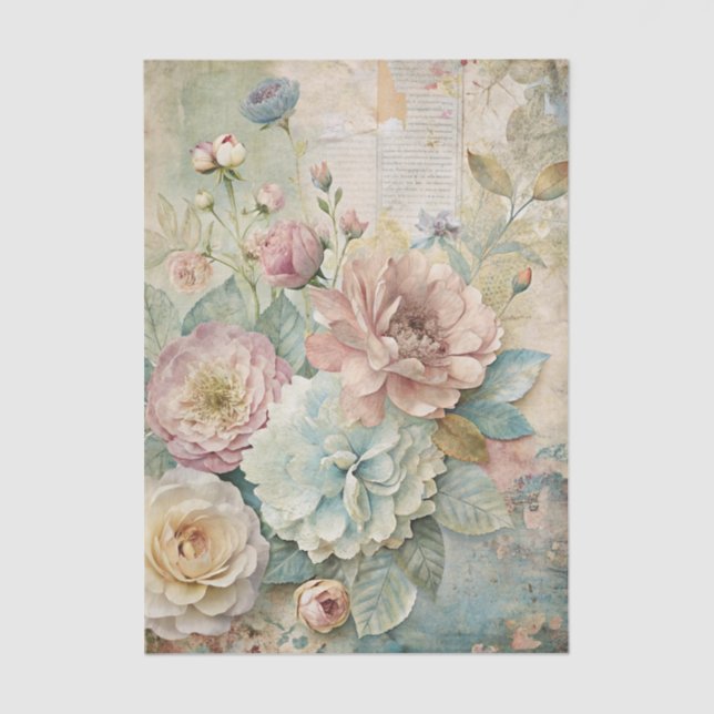 Papier Mousseline Beautiful Pale Peonies on Distressed Background (Recto)