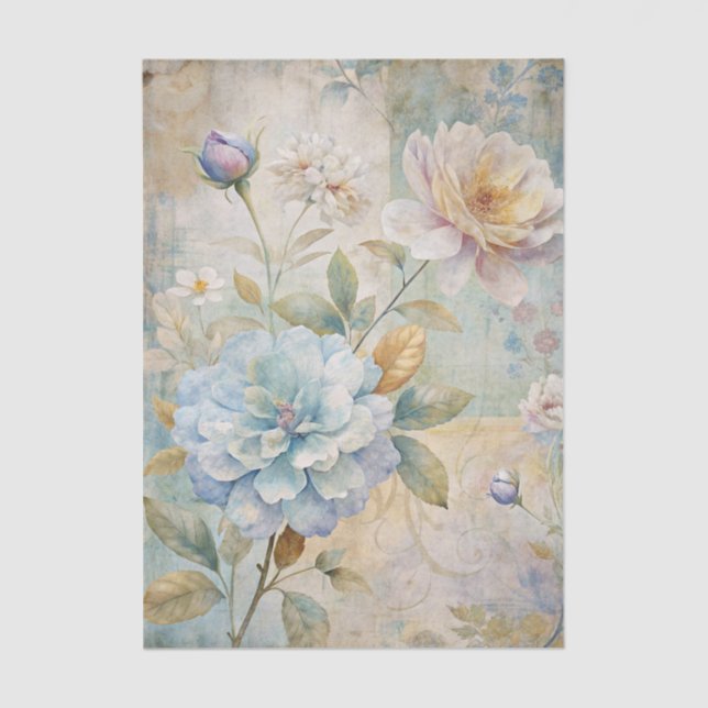 Papier Mousseline Beautiful Pastel Peonies on a Collage Background (Recto)