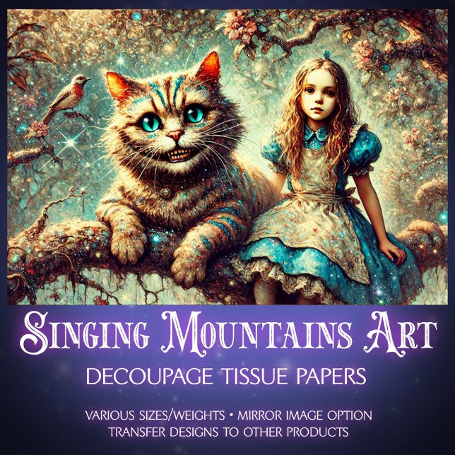 Papier Mousseline Beautiful Wonderland Cat and Alice Decoupage (Créateur téléchargé)