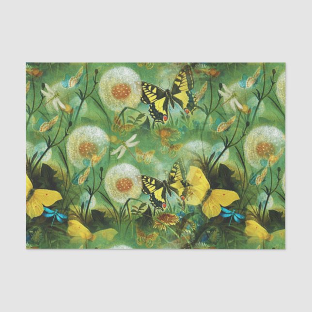 Papier Mousseline Beaux Fleurs sauvages et papillons Nature (Recto)