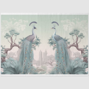 Papier Mousseline Beaux paons bleus