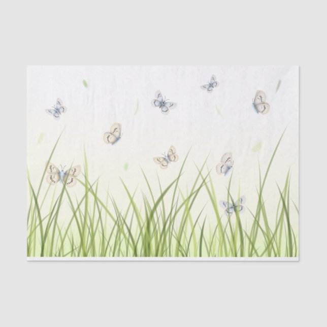 Papier Mousseline Beaux papillons dans Sunlit Grass Ethereal (Recto)