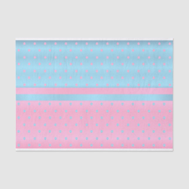 Papier Mousseline Bébé bleu et rose pastel Pois (Recto)