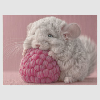 Papier Mousseline Bébé Chinchilla Adorable Enlaçant un Framboise Géa
