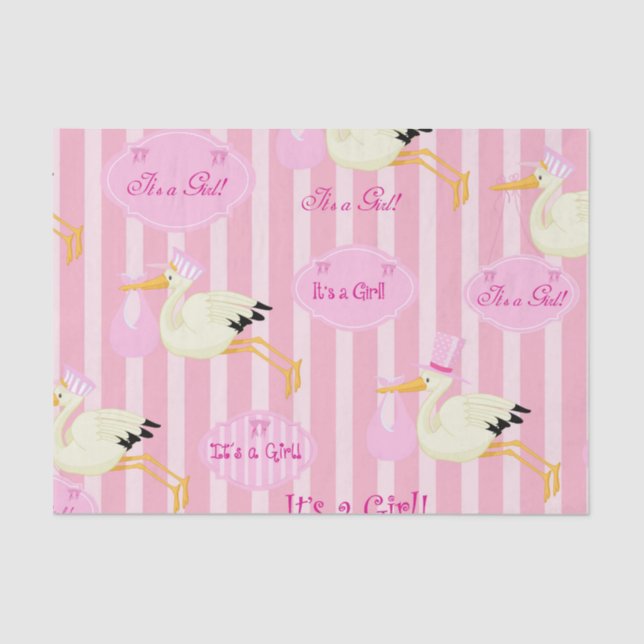 Papier Mousseline Bébé fille cigogne (Recto)