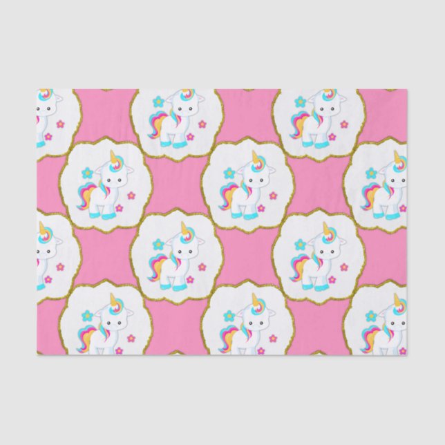 Papier Mousseline Bébé licornes sur rose (Recto)