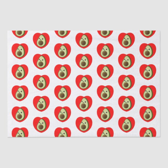 Papier Mousseline Bébé mignon Dessin Avocado Dans Le Coeur Rouge (Recto)