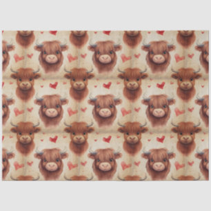 Papier Mousseline Bébé mignon Highland Cow Valentine Coeurs Motif