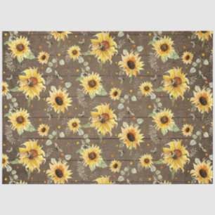 Papier Mousseline Bee w Sunflower Floral Rustique Bois foncé Découpa