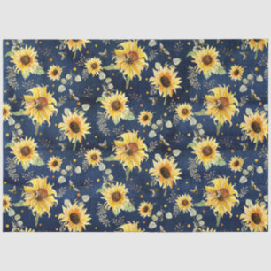 Papier Mousseline Bee w Tournesol Floral Rustique Marine Bois Découp