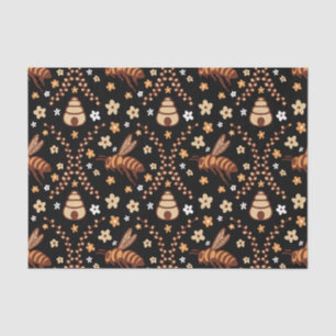 Papier Mousseline Bees et ruches de Cottagecore foncé Botanique