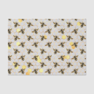 Papier Mousseline Bees Gold Honeycomb