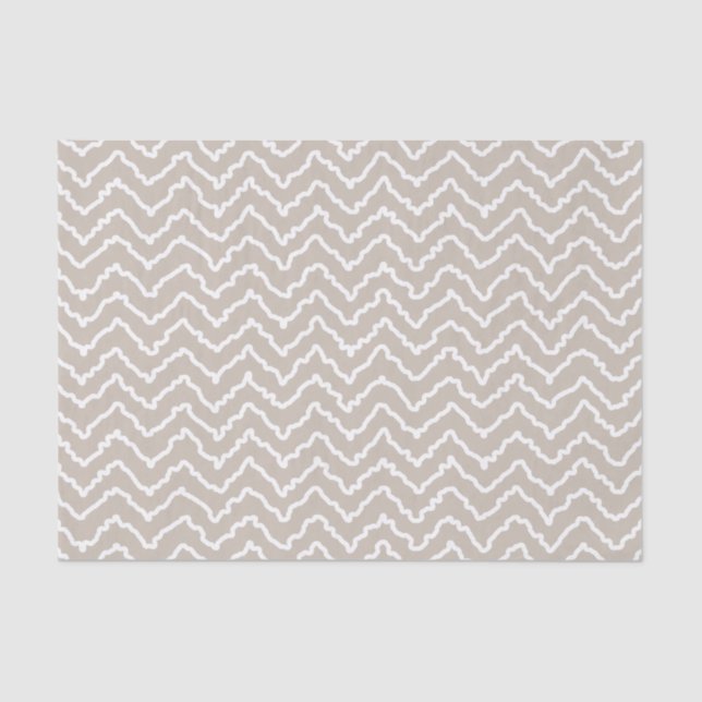 Papier Mousseline Beige And White Squiggly Chevron Zigzag Pattern (Recto)