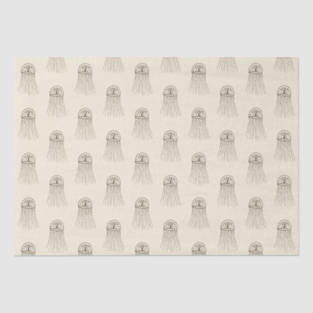 Papier Mousseline Beige Marine Life Jellyfish Motif (Recto)