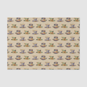 Papier Mousseline Beige vintage de motif de tasses de thé