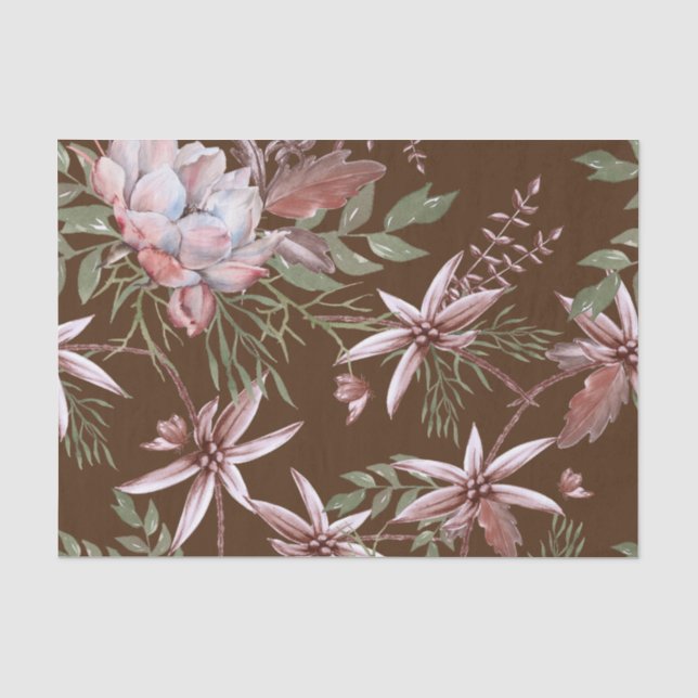 Papier Mousseline Belle Aquarelle rose Fleurs Arrière - plan foncé (Recto)