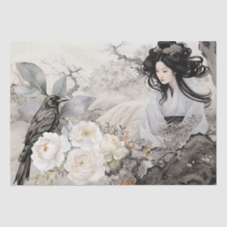 Papier Mousseline Belle Asie Vintage & Corbeau Noir