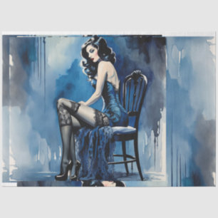 Papier Mousseline Belle Bleue 1920s Moulin Rouge Raven Dame Haired