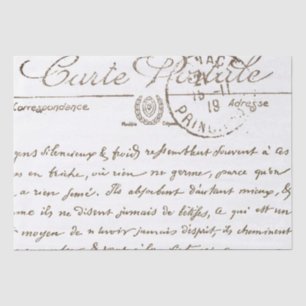 Papier Mousseline Belle Carte Postale Français Script Tissu Papier