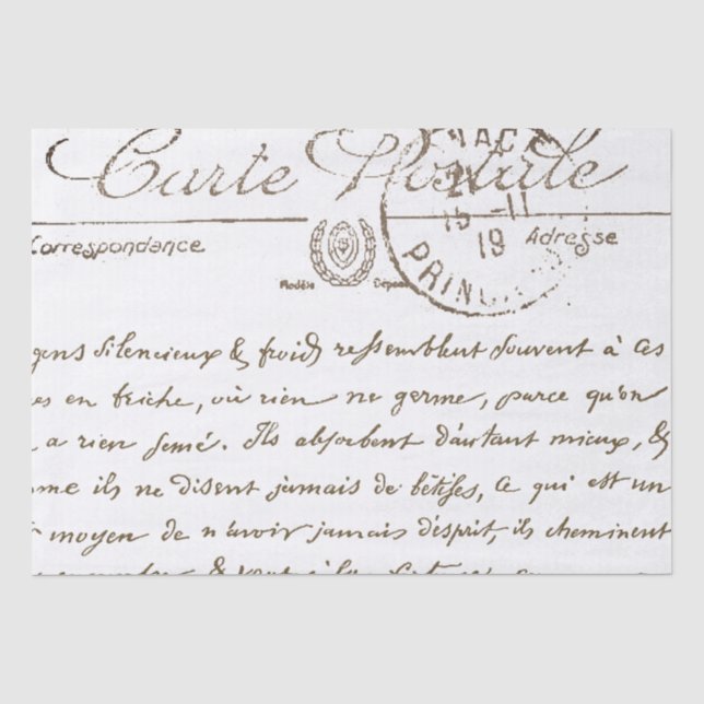 Papier Mousseline Belle Carte Postale Français Script Tissu Papier (Recto)