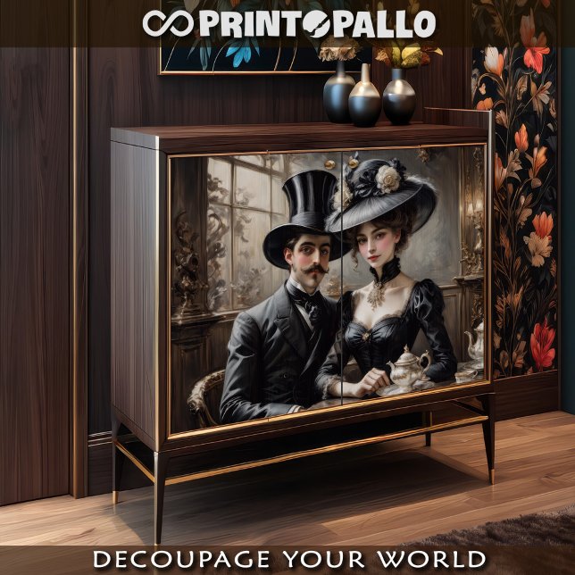 Papier Mousseline Belle couple époque dans un café de Paris (Créateur téléchargé)