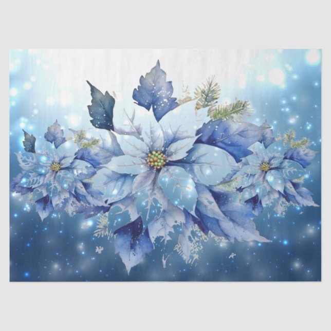 Papier Mousseline Belle Découpage de Noël bleu Poinsettias (Recto)
