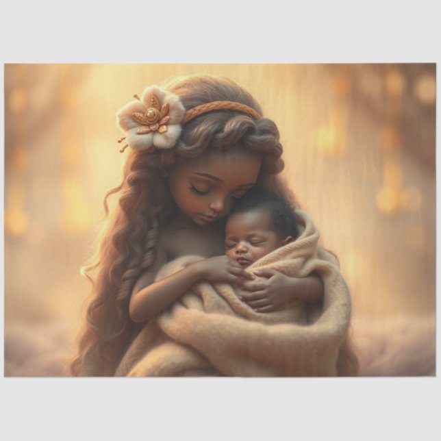 Papier Mousseline Belle Fée et bébé Imaginaire Art Tissu Papier (Recto)