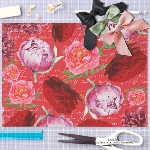 Papier Mousseline Belle feminine vibrante Peonies Grunge rouge