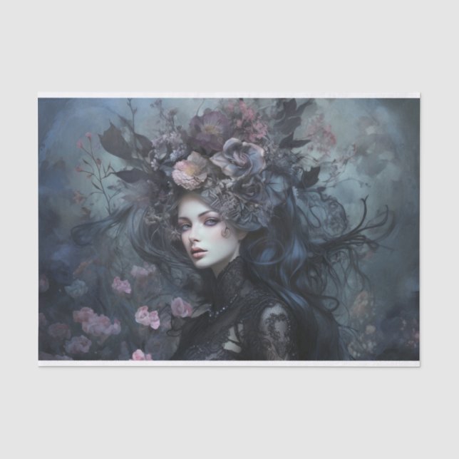 Papier Mousseline Belle femme reine gothique avec découpage de fleur (Recto)