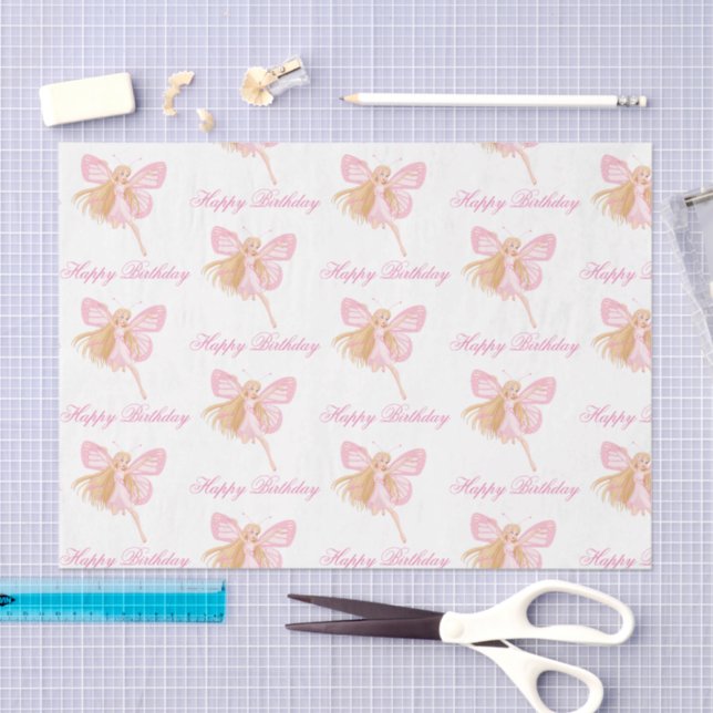 Papier Mousseline belle fille motif d'anniversaire rose (Artisanat)