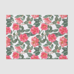 Papier Mousseline Belle Fleurs de Camellia et Motif Feuille