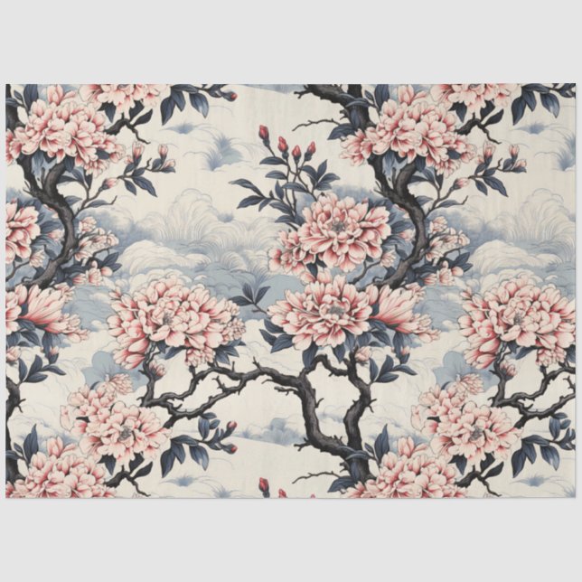 Papier Mousseline Belle floraison de cerisiers inspirée d'Asie Vinta (Recto)