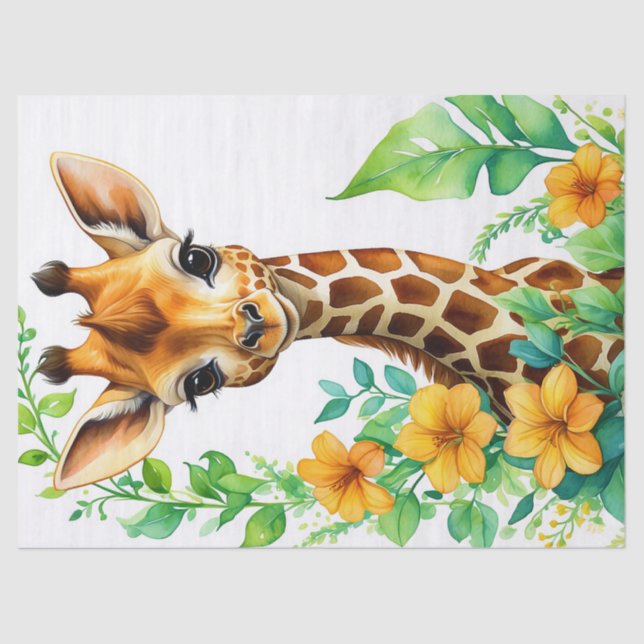 Papier Mousseline Belle Giraffe Animal & Orange Fleur Découpage (Recto)
