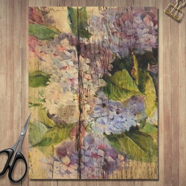 Papier Mousseline Belle Hydrangée peinte sur bois rustique (Créateur téléchargé)