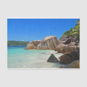 Papier Mousseline Belle Mer Tropicale avec Côte Rocheuse Couverte