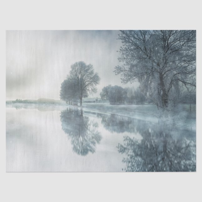 Papier Mousseline Belle nature hivernale Arbres Lac Fog (Recto)