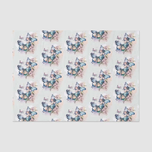 Papier Mousseline Belle papillons et Motif de fleurs (Recto)