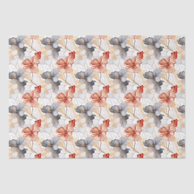 Papier Mousseline Belle Pêche Bleu Floral (Recto)