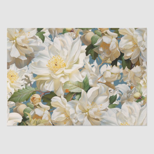 Papier Mousseline Belle pivoine blanche et motif magnolia (Recto)