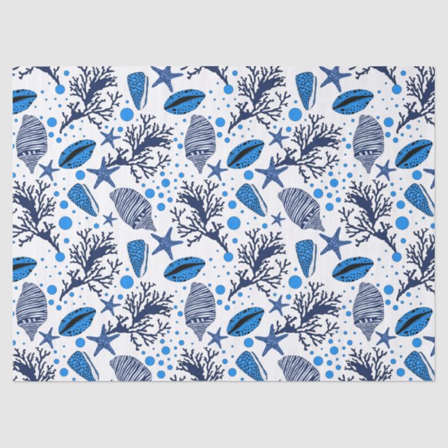 Papier Mousseline Belle plage de coquillages corail motif (Recto)