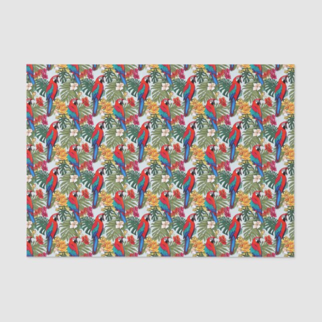 Papier Mousseline Belle plage perroquet motif tropical (Recto)