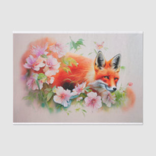 Papier Mousseline Belle Renard en Fleurs Aquarelle Découpage Tiss